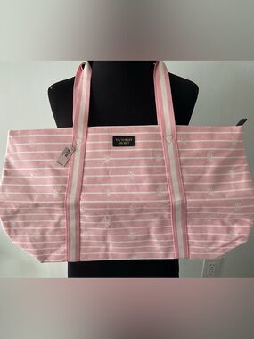 NWT y2k Vintage Victoria Secret Tote Bag Pink White Stripe Clean One Owner NEW!